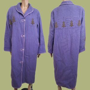 Vintage 80s Full Length Blanket Coat Mauve purple Virgin Wool Embroidered Size M